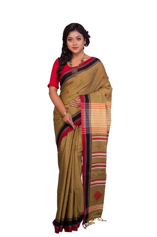 Khadi Bengal Handloom Saree With Red and Black Border