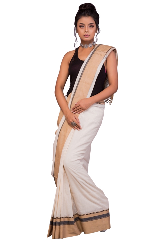 Khadi Cotton Saree with Beige Border