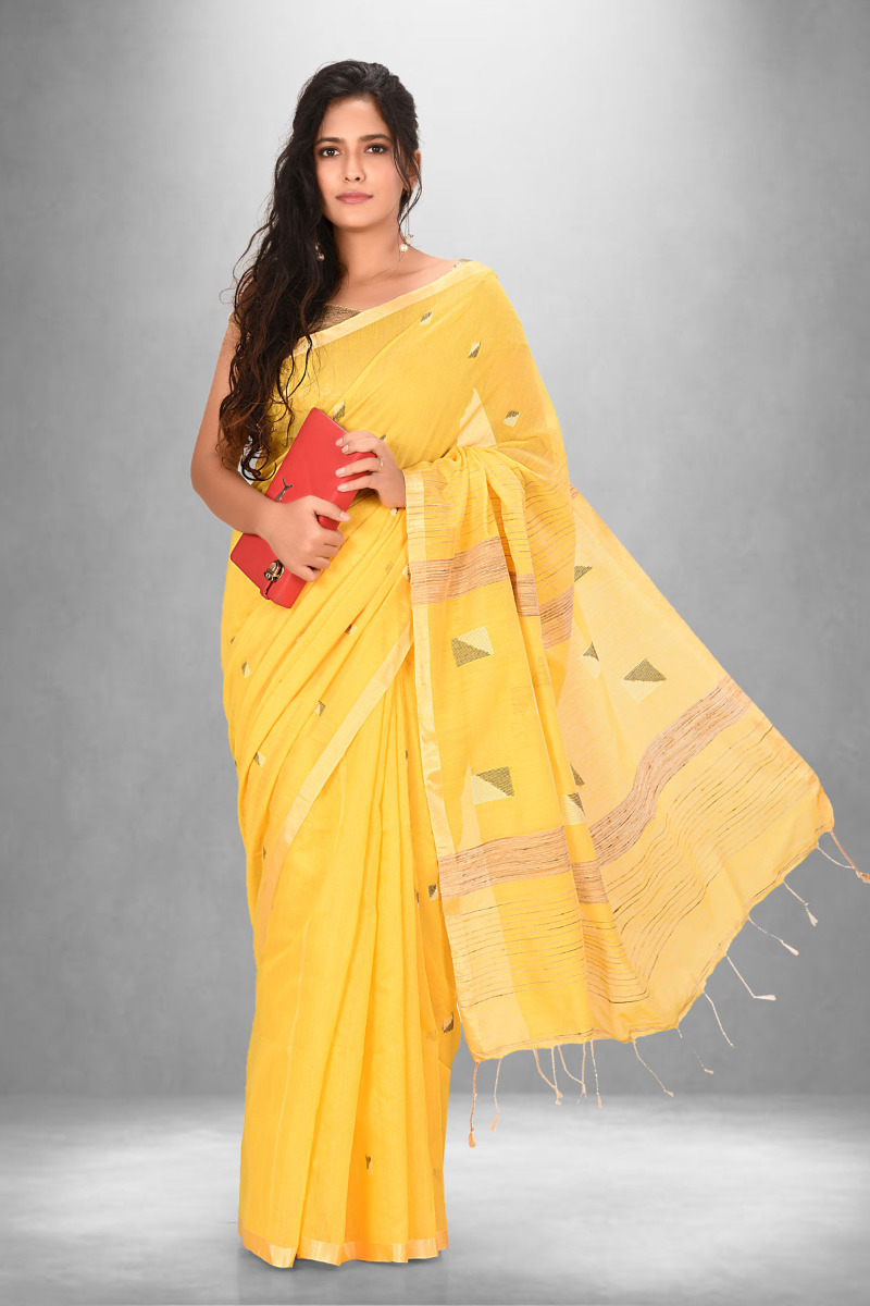 Khadi Cotton Yellow Handloom Saree