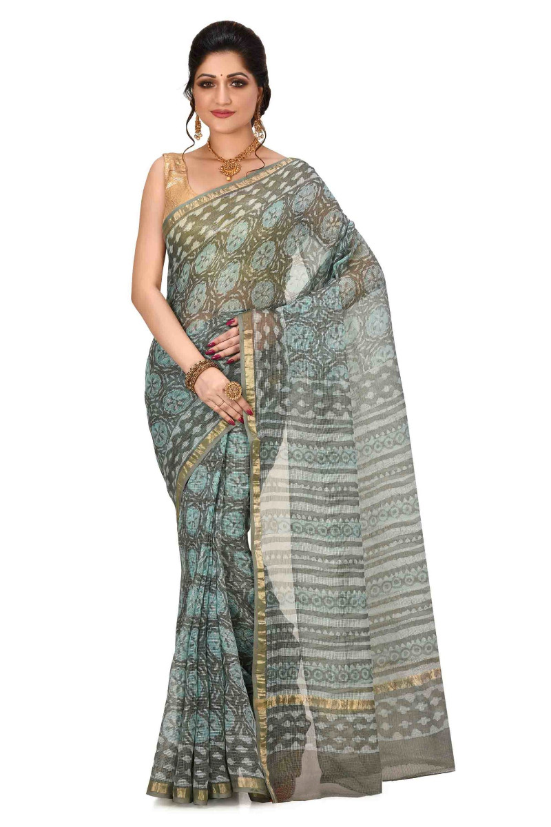 Light blue and grey Kota Dabbu Cotton saree