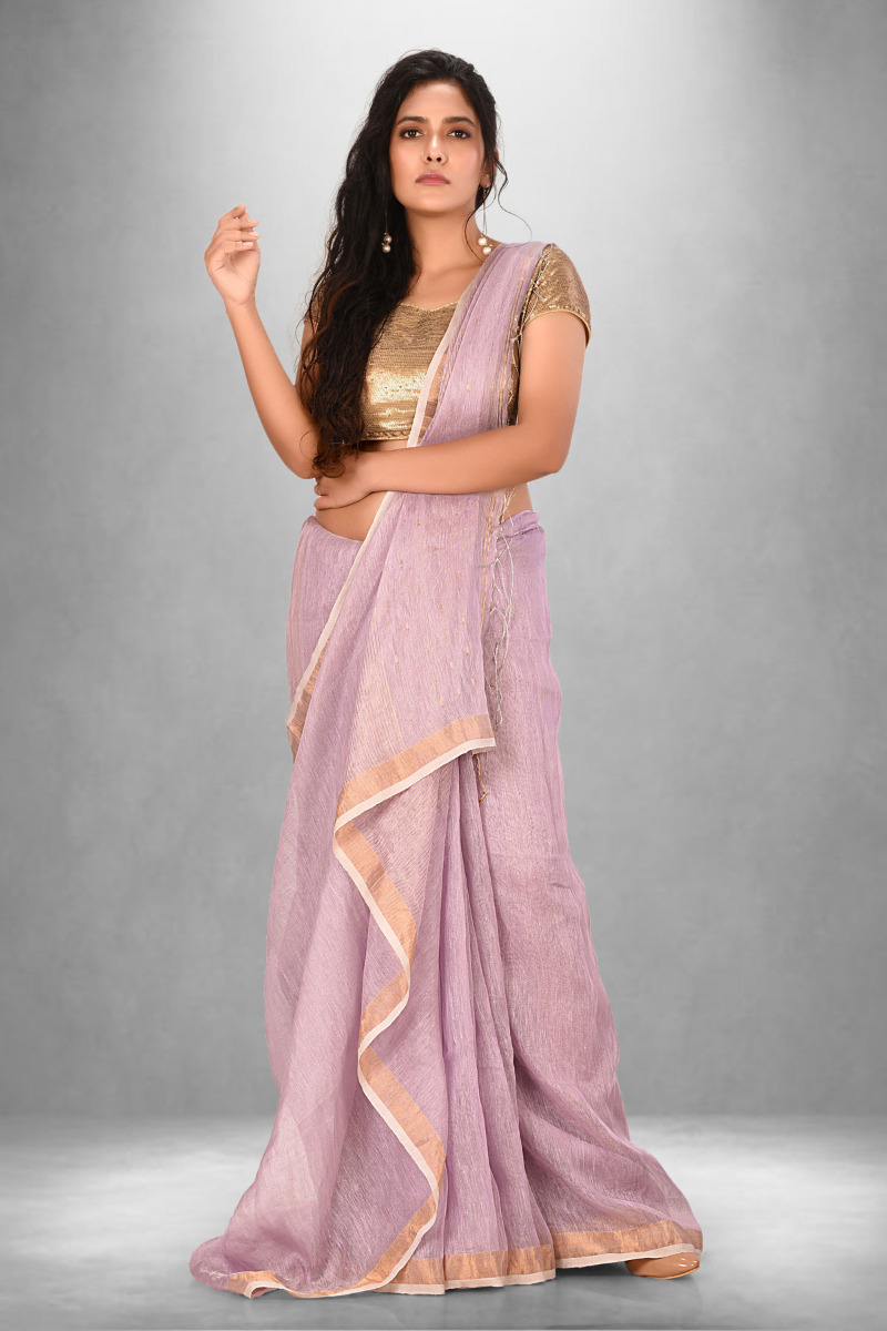 Lilac Tissue Linen Saree