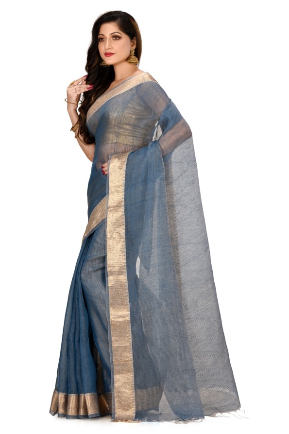 Linen Silk Saree With Benarasi Border
