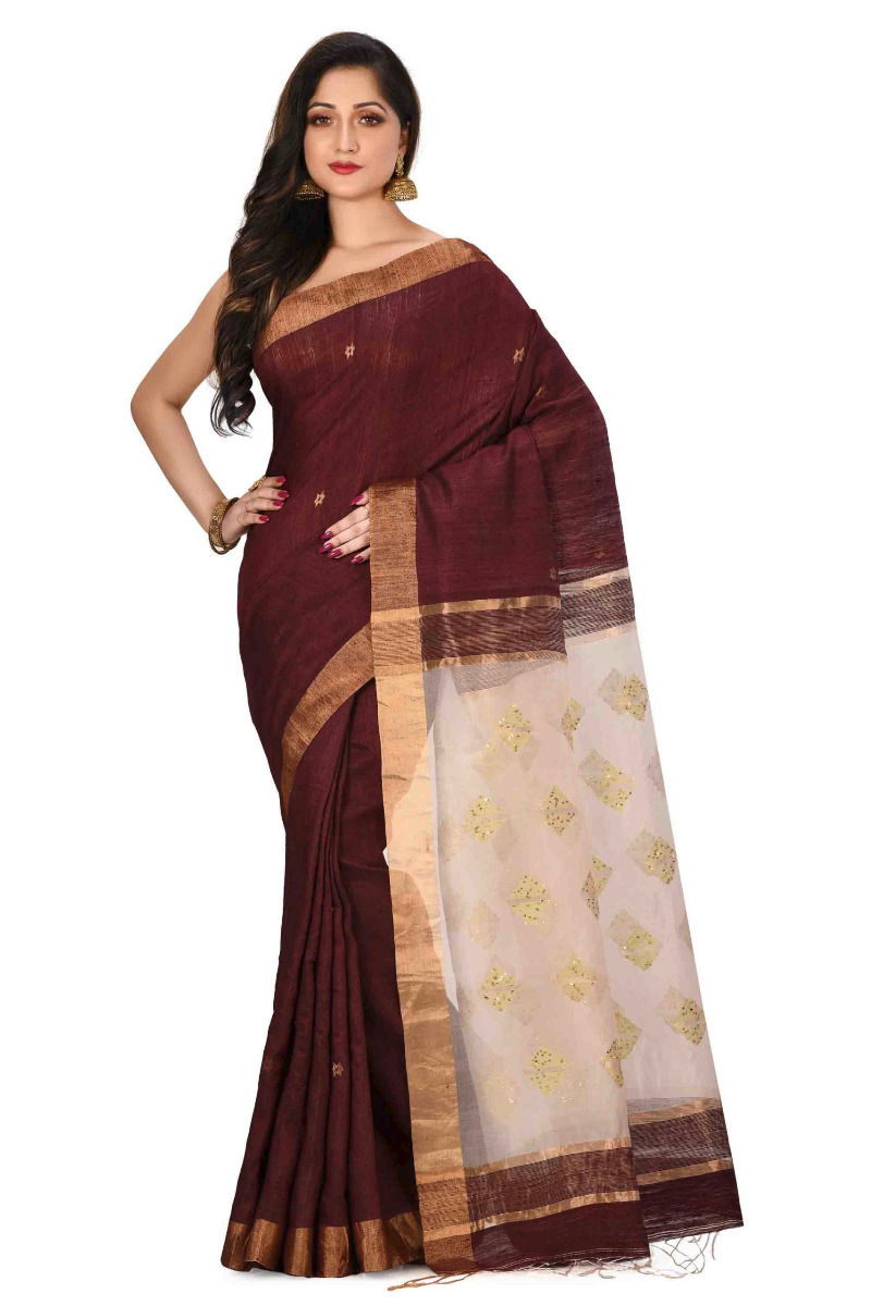 Maroon Matka silk with Resham Pallu