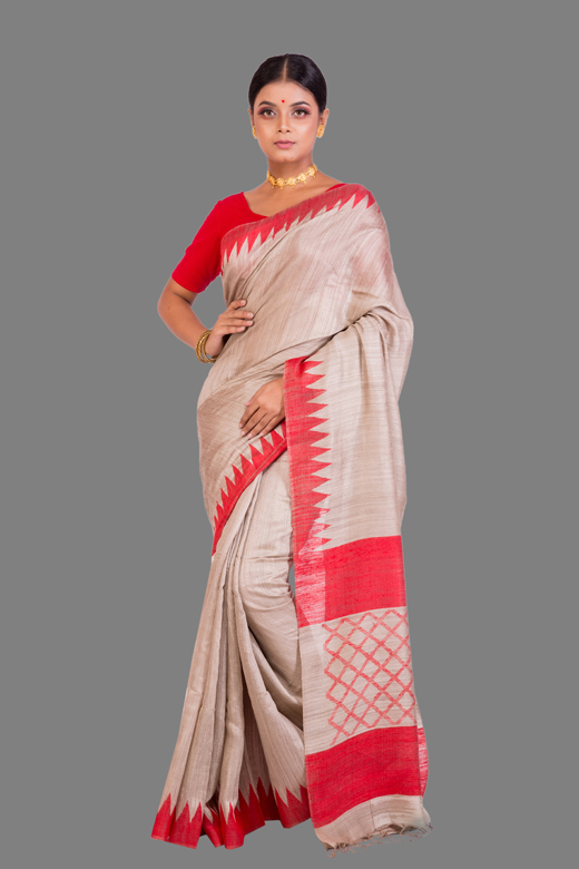 Matka Handwoven Saree with Red Temple border