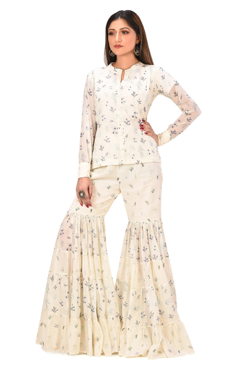 Mulmul cotton digital printed Top with Sharara