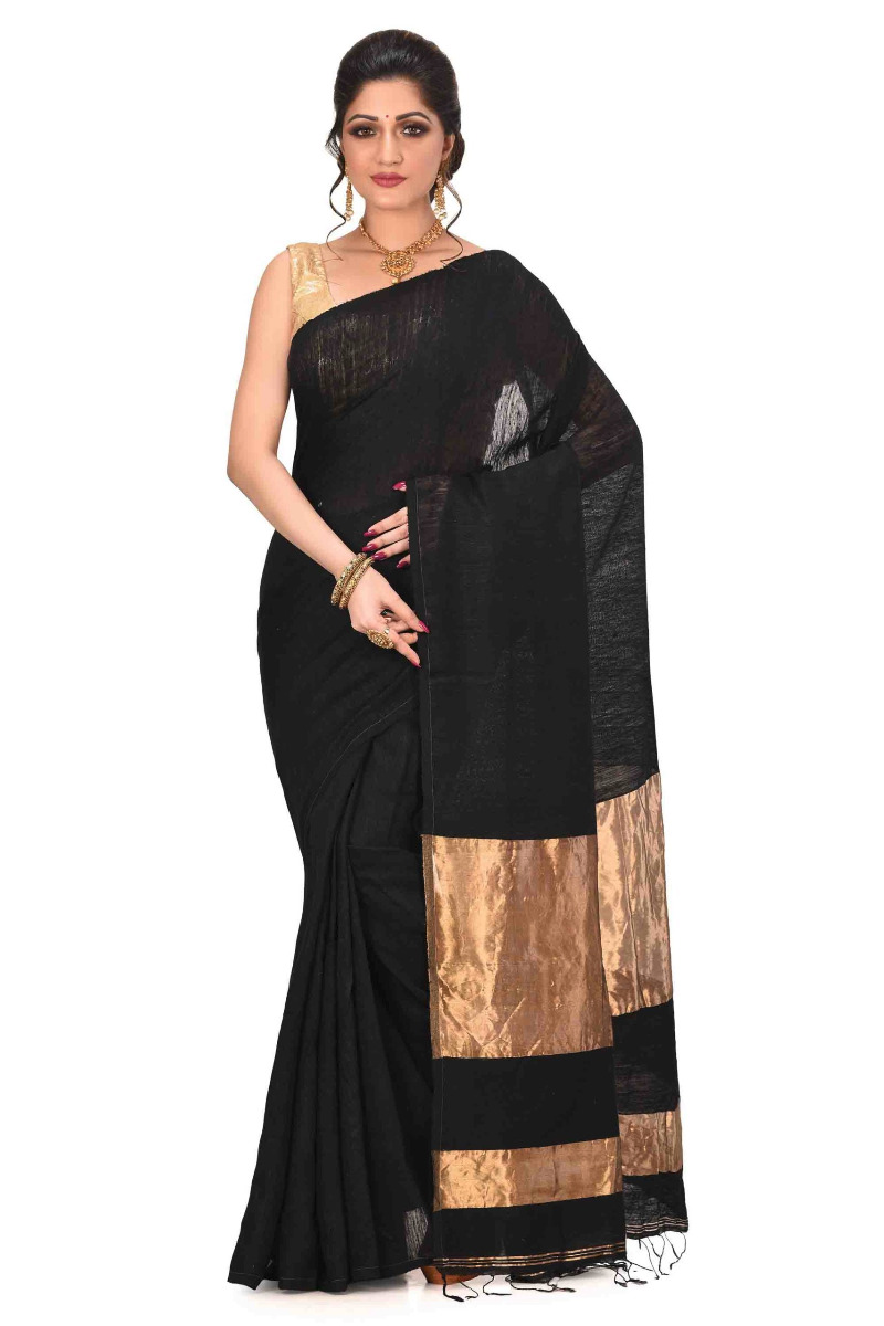 Mystic Black Matka Saree with Zari pallu