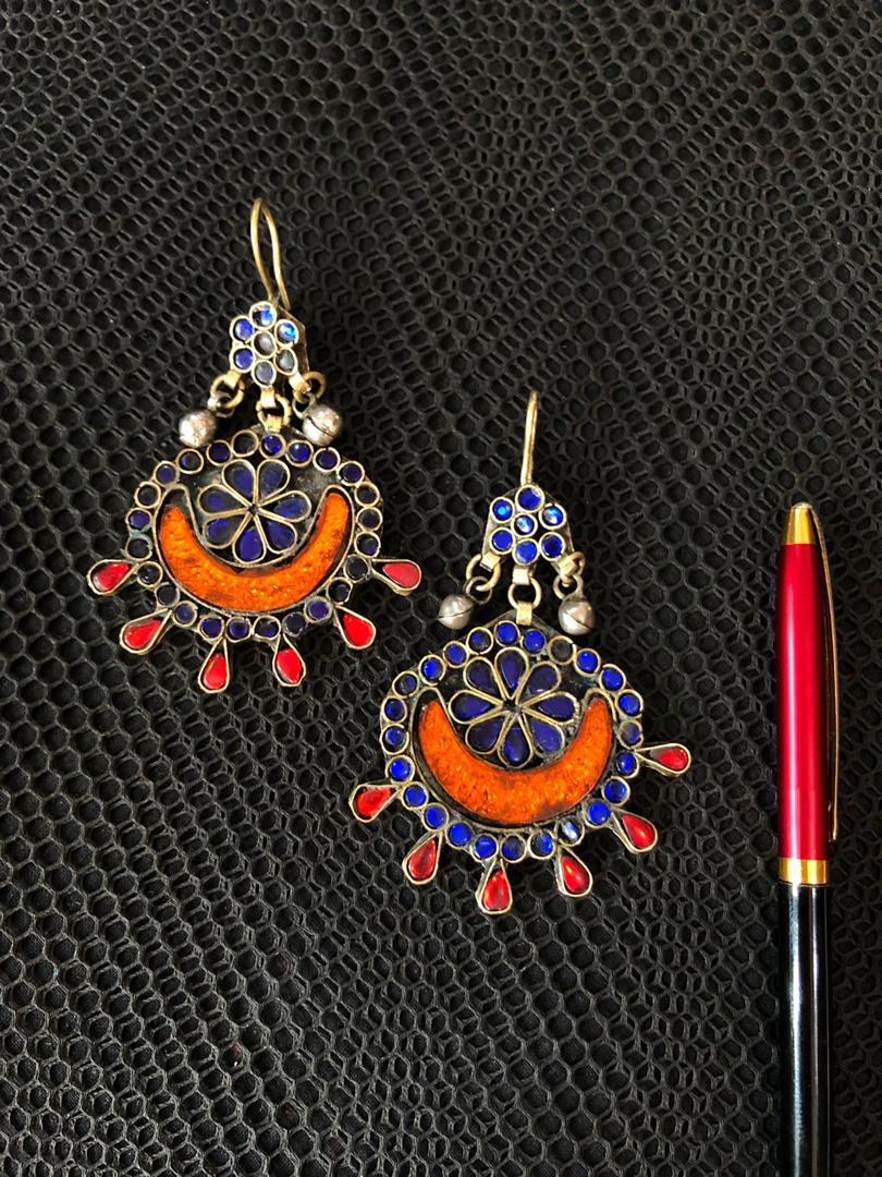 Orange and Blue Glasswork Afghani Earring