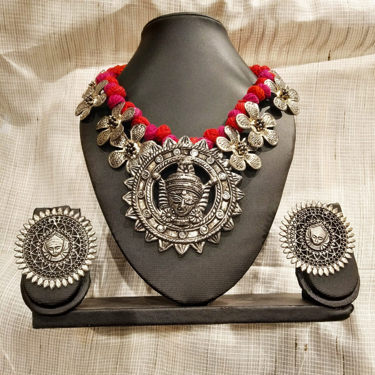 Oxidised Durga Necklace Set