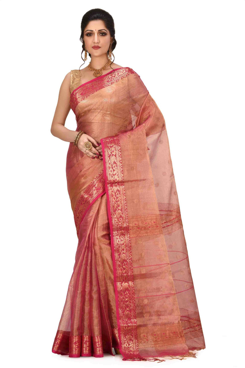 Peach Chanderi Tissue Saree