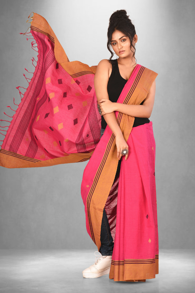 Pink and Mustard Khadi Handloom Saree