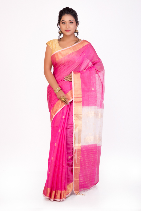 Pink Cotton Silk Handloom Saree