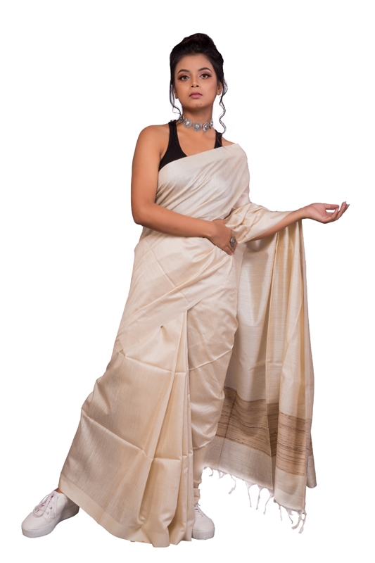 Plain Tassar Saree with Ghicha Pallu