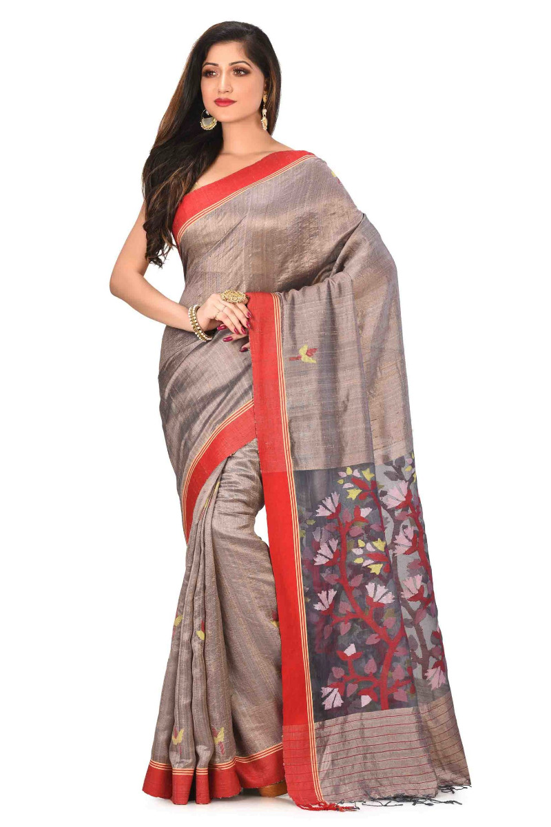 Pure Matka Chrome Handloom saree with Jamdani Resham Pallu