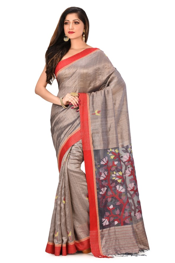 Pure Matka Handloom Saree With Jamdani Resham Pallu