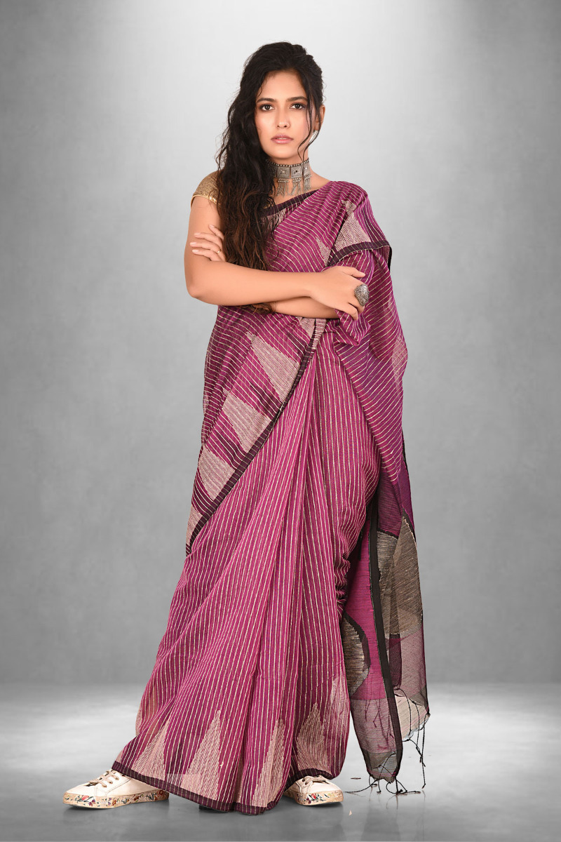 Purple Silk Saree with Ghicha weave