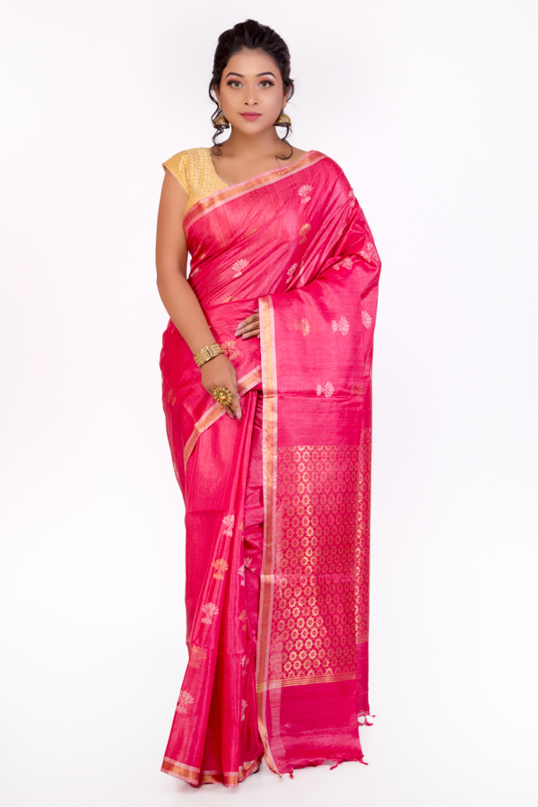 Rani Pink Mooga Silk Saree