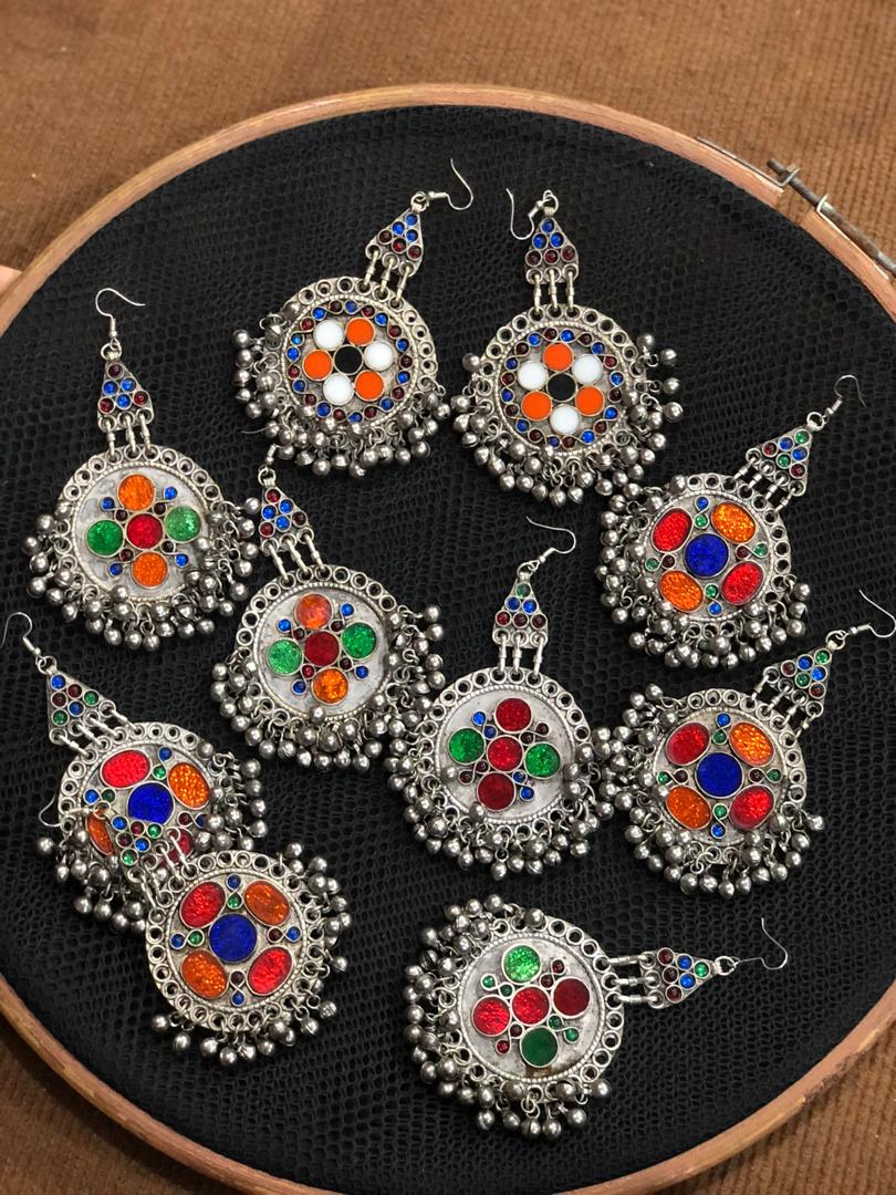 Real Afghani Earrings Multicoloured