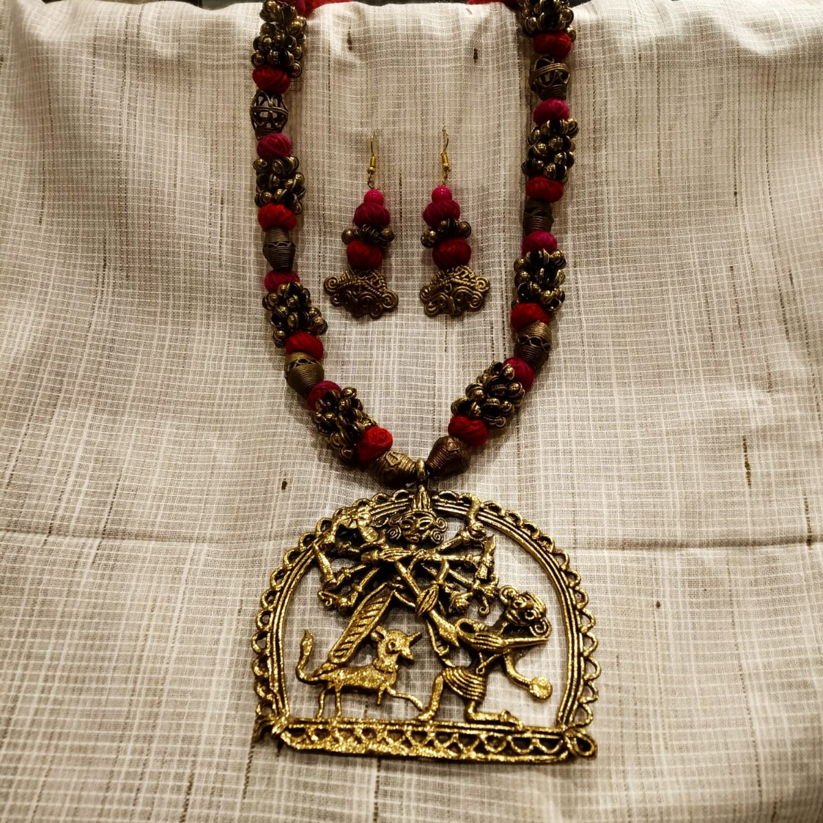 Real Dokra With Durga Pendant Set