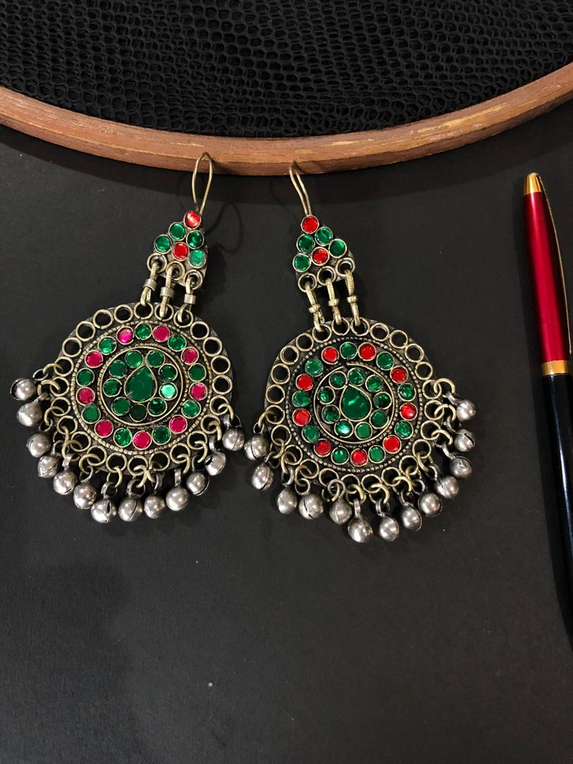 Red and Green Glasswork Afghani Earring