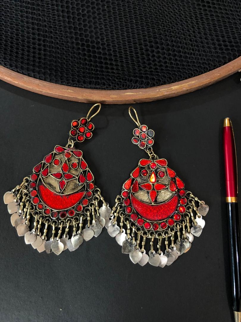 Red Glasswork Afghani Earrings