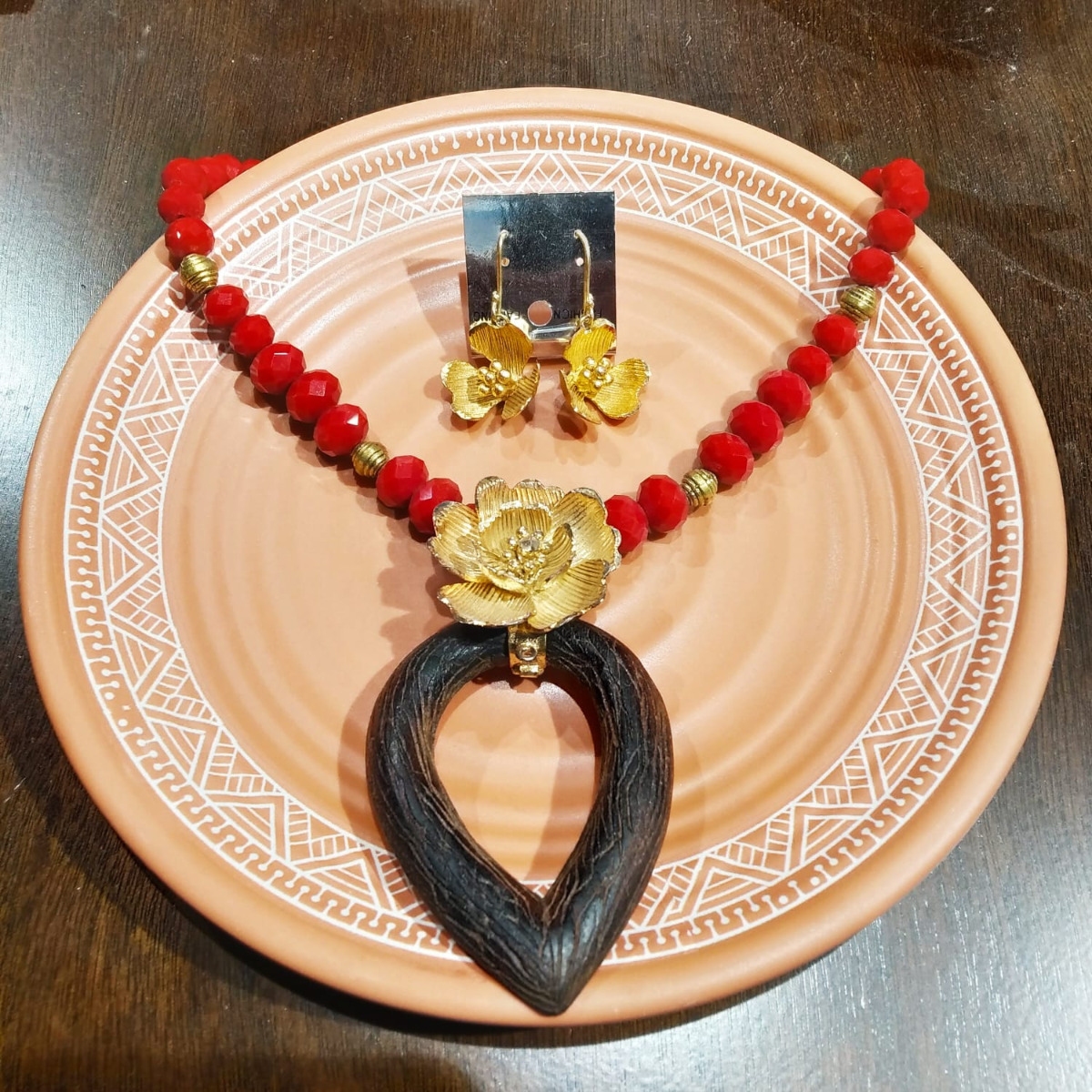 Red stone Gold Plated Pendant set