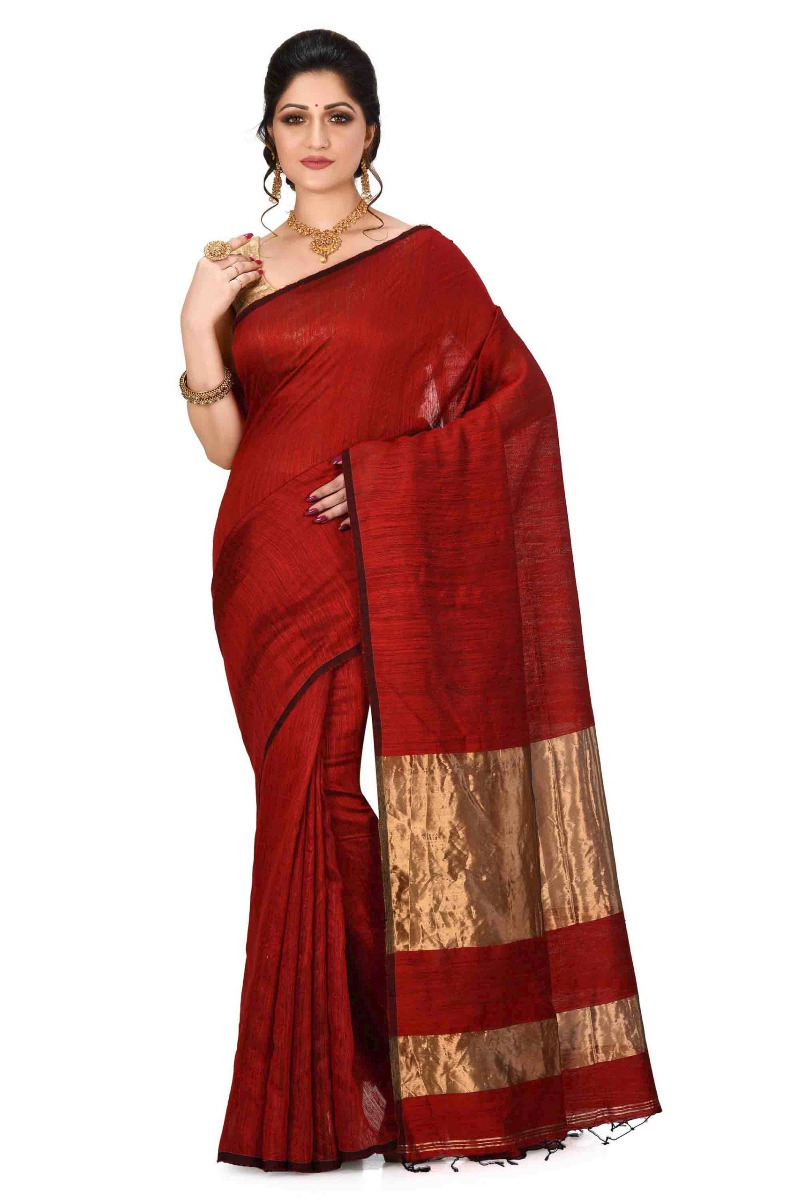 Ruby Red Matka Handloom saree with Zari Pallu