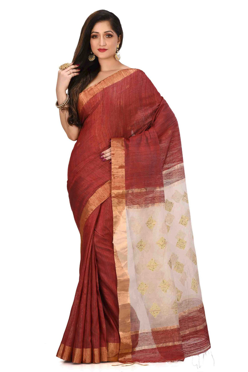 Ruby Red Matka Saree with Resham Pallu