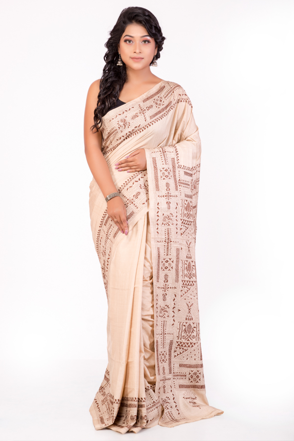 Tassar Saree with Kantha Stitch