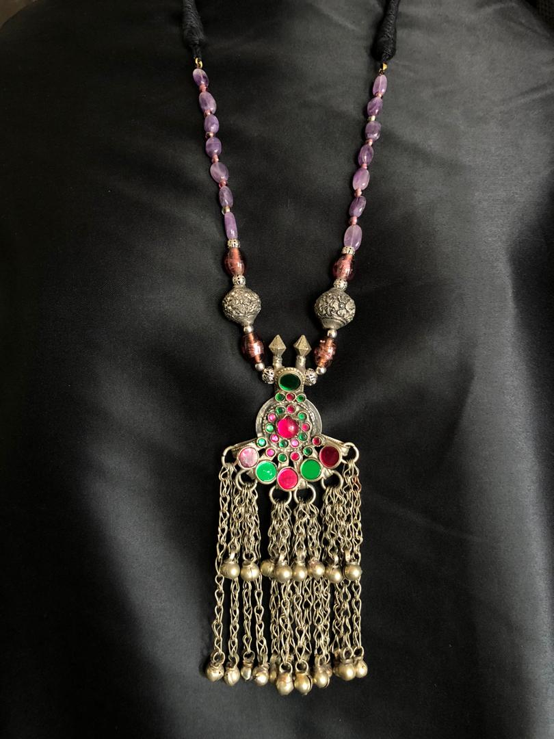 Vintage Pendant with Gemstones and Coloured Glass- Afreen
