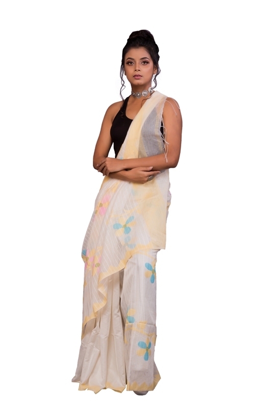 White Cotton Silk Handloom Saree