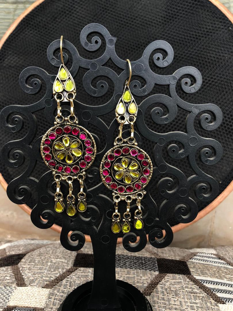 Yellow and Magenta Afghani earrings
