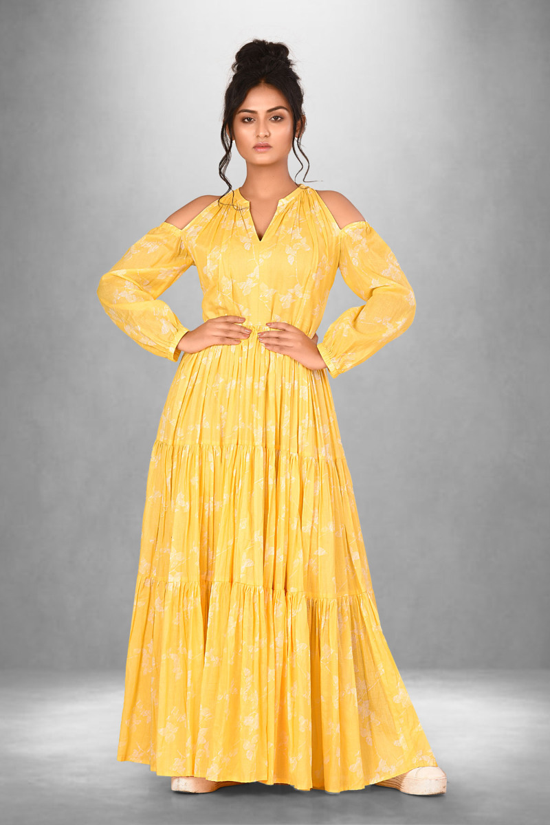 Yellow Cold Shoulder Dress