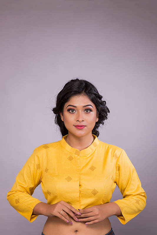 Yellow Khadi Full sleeved blouse