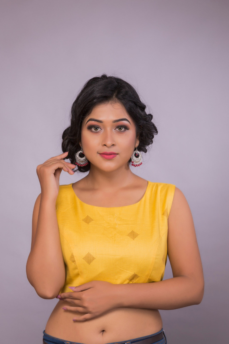 Yellow Khadi sleeveless Blouse