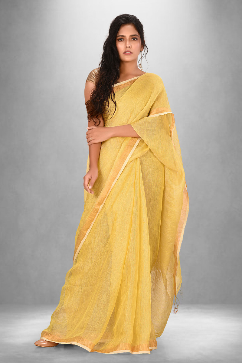 Yellow Linen Tissue Saree